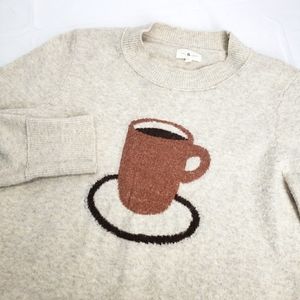 Cozy Beige Sweater with Coffee Cup Design